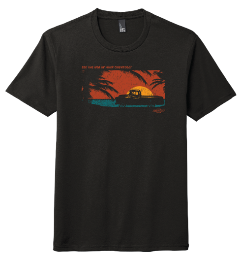 Black Chevy Trucks Beach Sunset T-Shirt