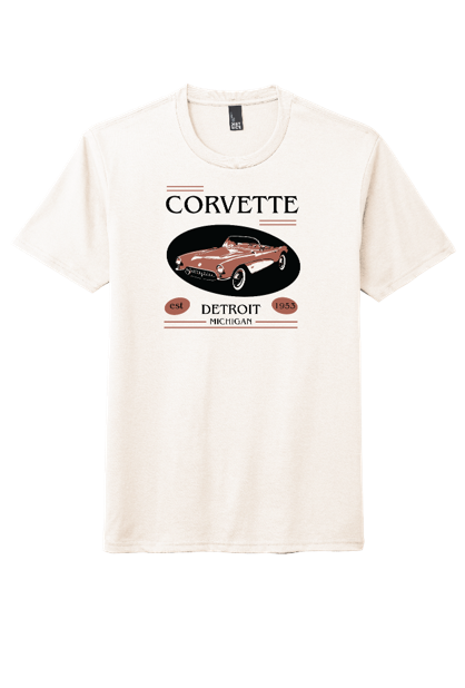 White Smoke Corvette Detroit Retro Oval Graphic T-Shirt